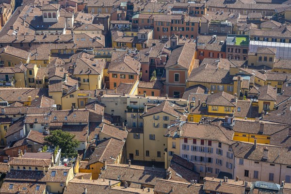 View from the Asinelli Tower over the roofs of residential buildings in the old town