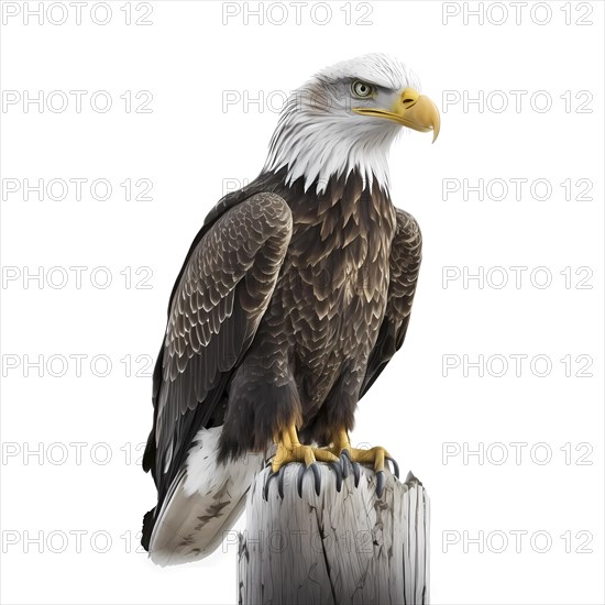 Portrait of an bald eagle who sits on a pole