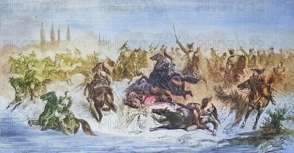 Attack of the 13th Prussian Hussar Regiment on French cuirassiers at Beaumont