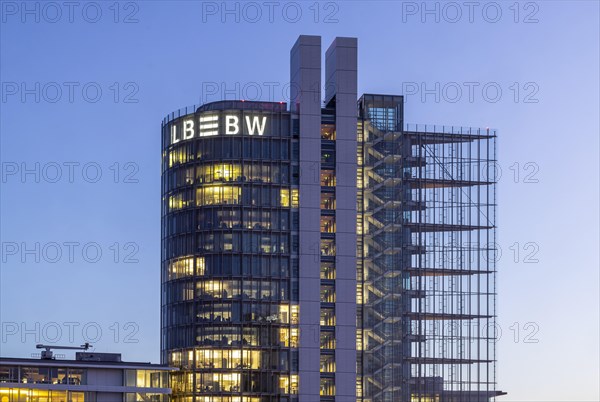 Landesbank Baden-Wuerttemberg LBBW building in the evening