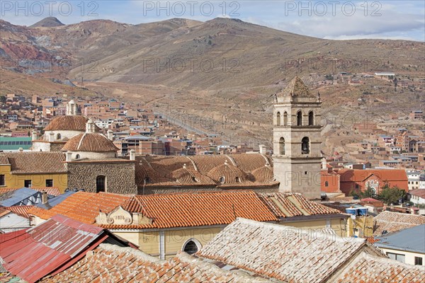 Aerial view over the city Potosi and the Cerro Rico silver mine