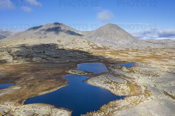 Aerial view over the Norwegian tundra in autumn