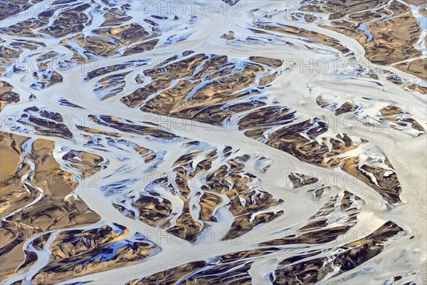 Aerial view over the Markarfljot river delta
