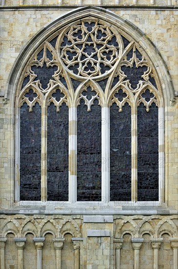 Bar tracery in Gothic window of the Canterbury Cathedral in Canterbury