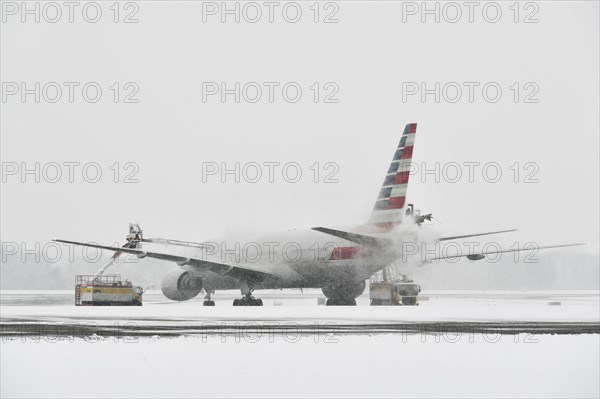 Aircraft deicing in winter in front of take-off