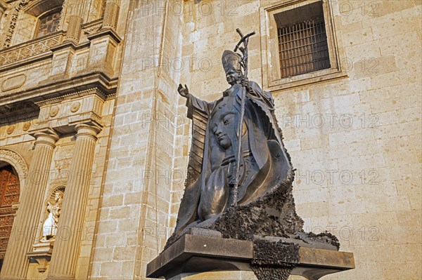 The statue of the pope with the virgin of Guadalupe in his mantel