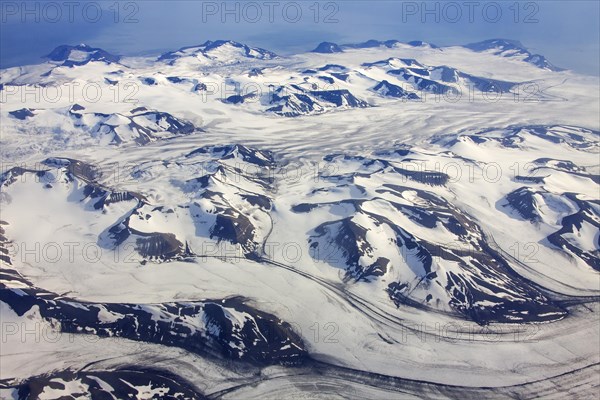 Aerial view of mountainous landscape of Spitsbergen