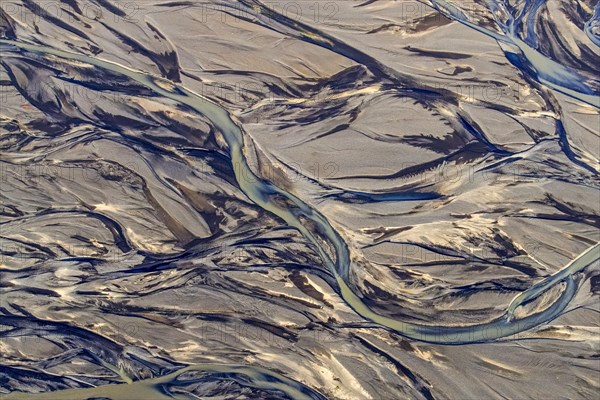 Aerial view over the Markarfljot river delta