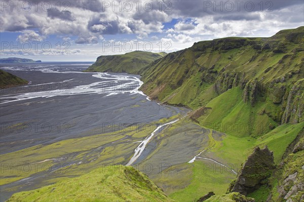 View over the glacial river Mulakvisl which draws its water from the Myrdalsjoekull