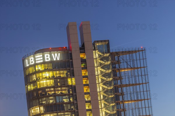 Landesbank Baden-Wuerttemberg LBBW building in the evening