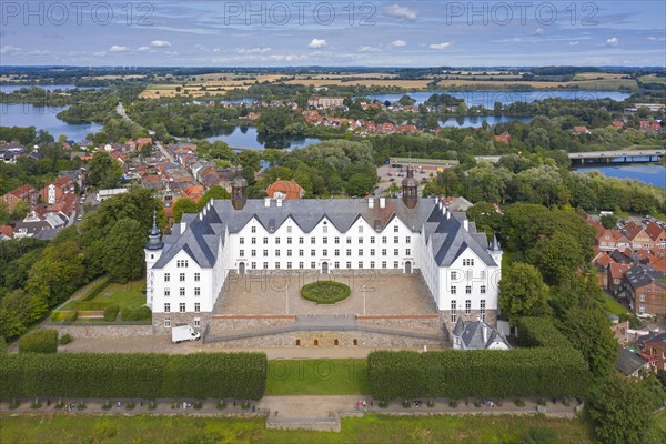 Aerial view over 17th century Ploen Castle