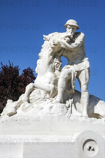 58th London Division Memorial showing First World War One soldier comforting his dying horse during the Battle of the Somme