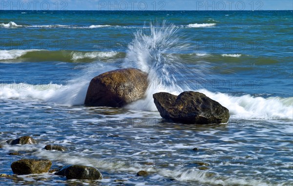 Stones in the water on the Baltic Sea beach in Boltenhagen