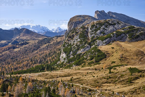 Passo Valparola with view of the Marmolada