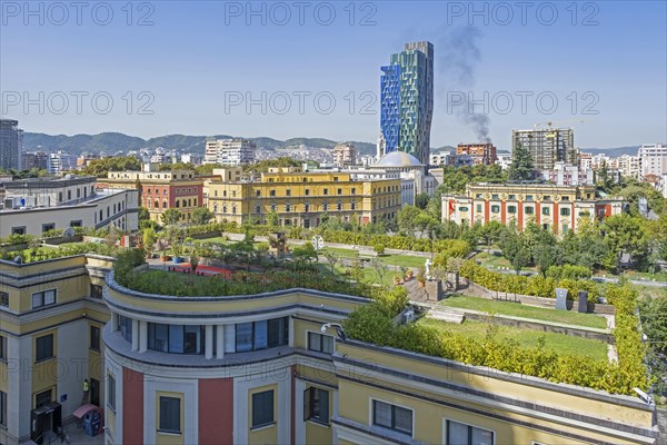 Skanderbeg Square with Ministry buildings and Alban Tower Tirana