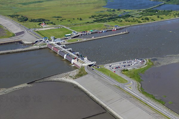 Aerial view over the Eider Barrage