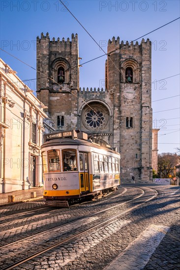 The Historic Streets with the famous tram 28 in front of Lisbon Cathedral