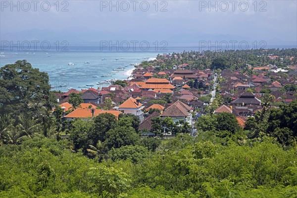 Aerial view over the coastal village Jungut Batu