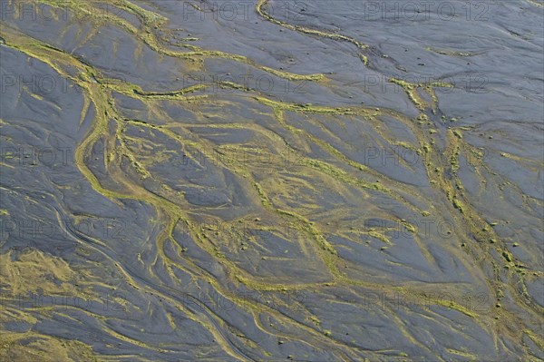 Aerial view over delta of the glacier river Pjorsa