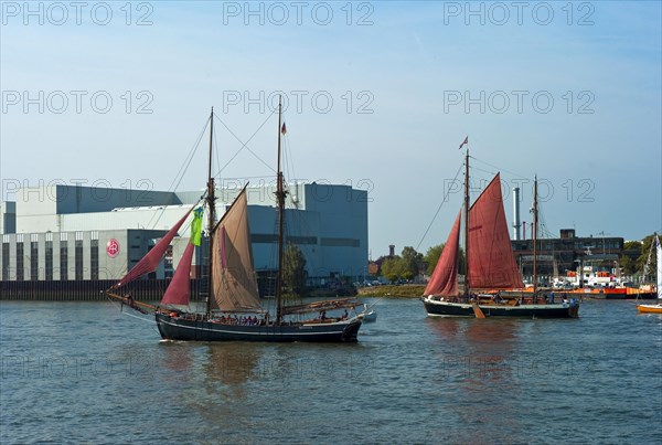 Museum ships on the Weser near Bremen Vegesack