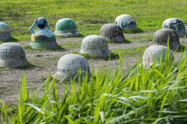 44 Helmets monument symbolising German WWI occupation after the Battle of the Silver Helmets