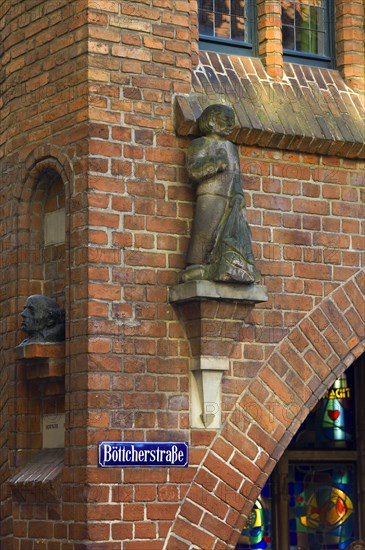 Street sign Boettcherstrasse with bust by Hoetger. Bremen