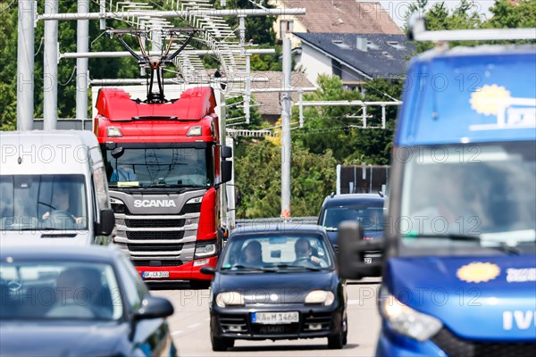 Pilot route for overhead line trucks