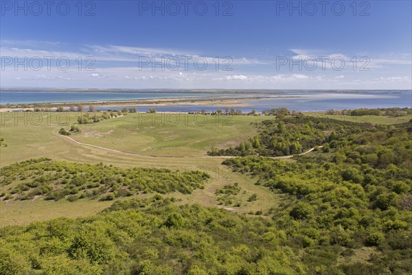 Aerial view from Dornbusch Lighthouse over Hiddensee Island in the Baltic Sea