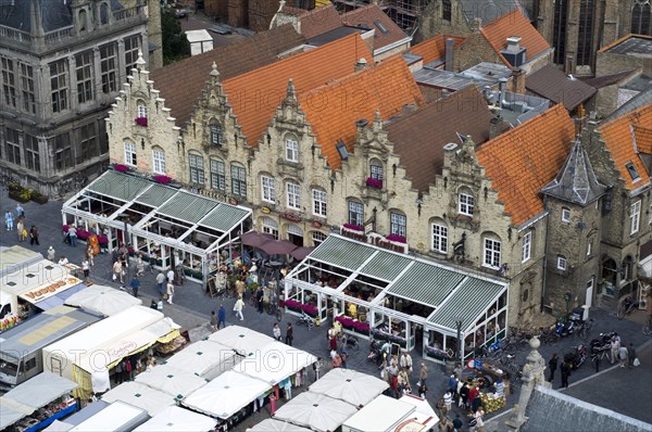 Medieval facades along the central market square at Veurne