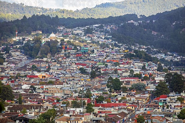 Aerial view over the Mexican city San Cristobal de las Casas