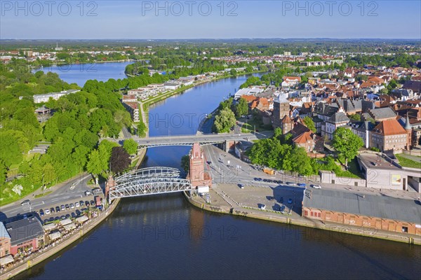 Aerial view over the Burgtor with Hubbruecke