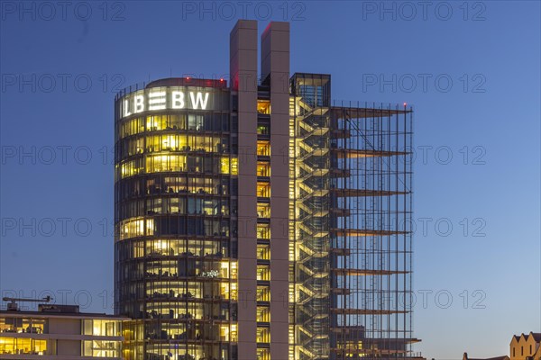 Landesbank Baden-Wuerttemberg LBBW building in the evening