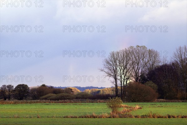 Tietjens Huette in the district of Osterholz View over the Hammewiesen meadows to Worpswede and the Weyerberg mountain