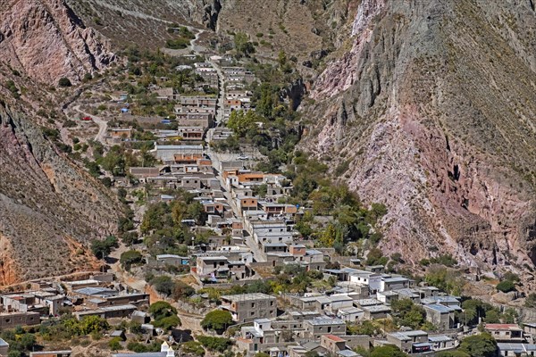 Aerial view over the village Iruya in the Altiplano region along the Iruya River