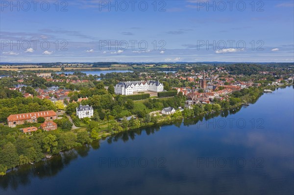 Aerial view over 17th century Ploen Castle