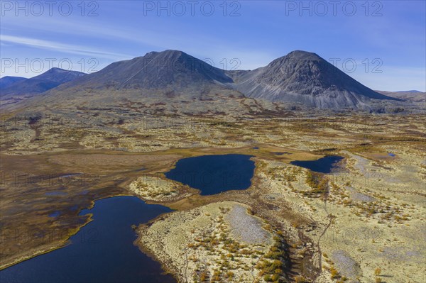 Aerial view over the Norwegian tundra in autumn