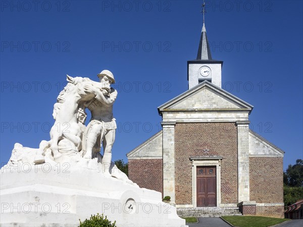 58th London Division Memorial showing First World War One soldier comforting his dying horse during the Battle of the Somme