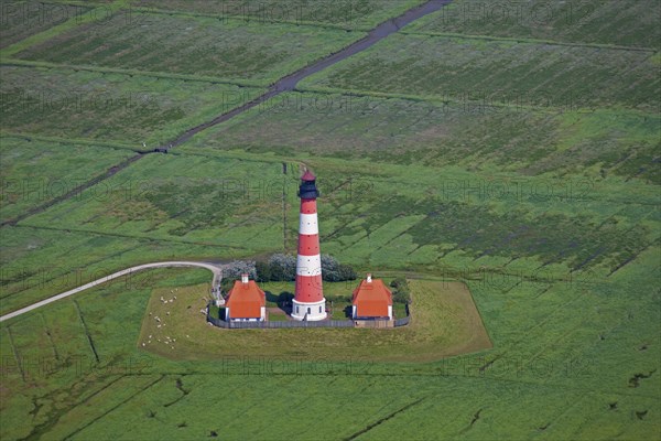 Lighthouse Westerheversand and salt marshes at Westerhever