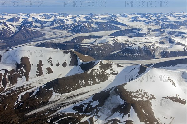 Aerial view of mountainous landscape of Spitsbergen