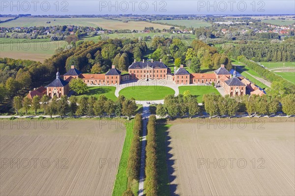 Aerial view over 18th century Schloss Bothmer