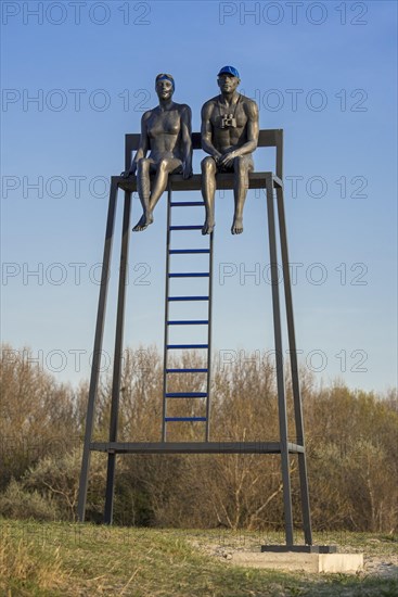 Bronze sculpture Soccoristas de Biarritz X-X by Aurora Canero in the dunes along the North Sea coast at Knokke-Heist