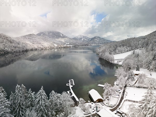 Boathouse on Lake Fuschl in winter