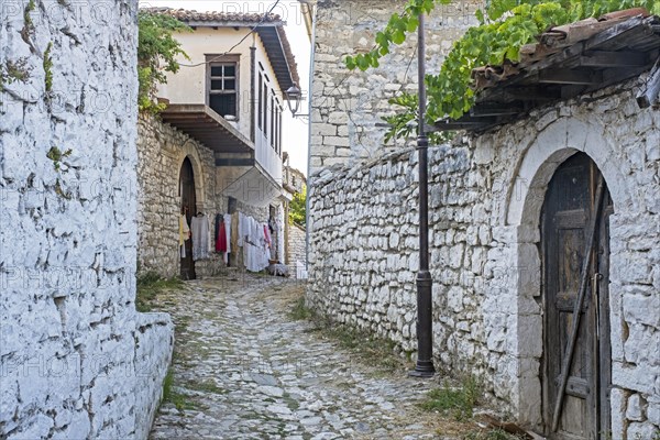 Narrow alley with cobblestones on Castle Hill