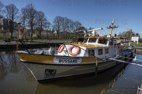 Stream watch boat Bussard from the Wasserbahnhof