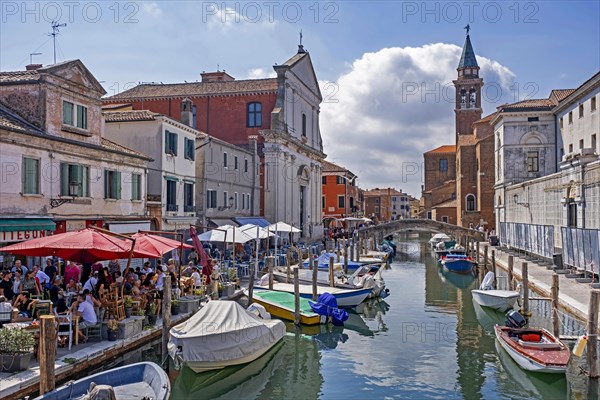 Restaurants along canal Vena at Chioggia