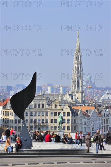 View over the Brussels Town Hall and the Koekelberg Basilica from the Kunstberg