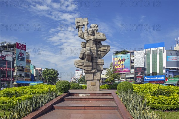 Monument to the Workers Struggle on roundabout in the town centre of Ho Chi Minh City