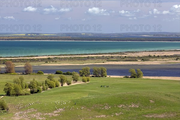 Aerial view from Dornbusch Lighthouse over Hiddensee Island in the Baltic Sea