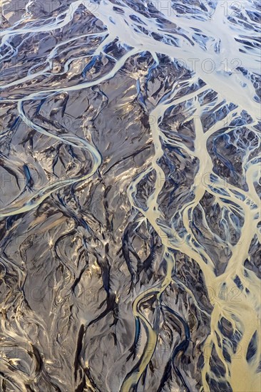 Aerial view over the Markarfljot river delta