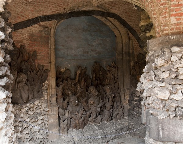 Cave with wooden sculptures at the end of the calvary near the Saint-Pauls church in Antwerp